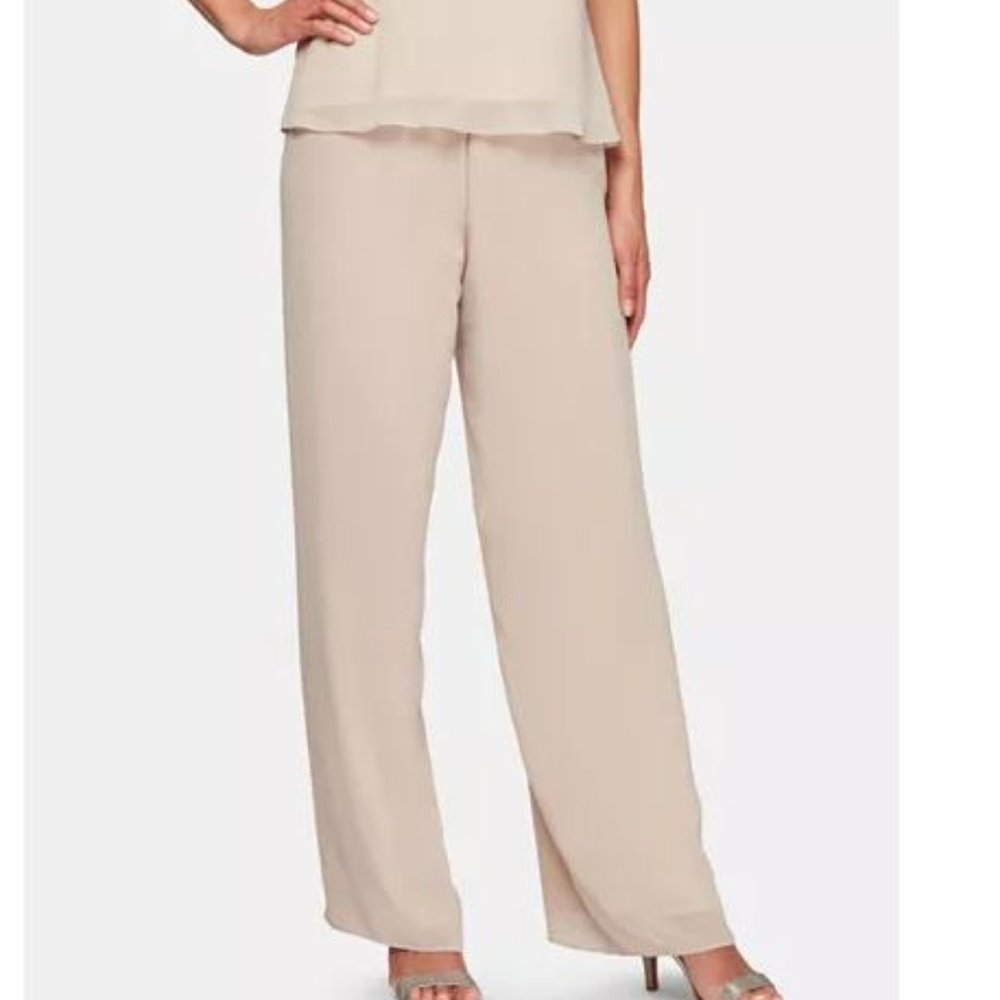 Alex Evenings Beige Wide-Leg Dress Pants